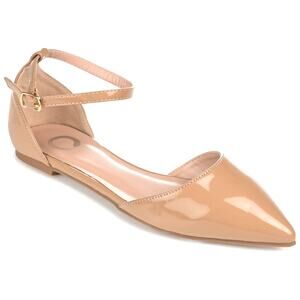 Journee Collection Reba Pointed Toe Ankle Strap Flats Size US 7M Patent Taupe